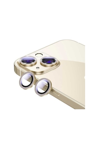 Apple Uyumlu iPhone 13 Ve 13 Mini Gold Swarovski Taşlı Kamera Lens Koruyucu Cam Gold