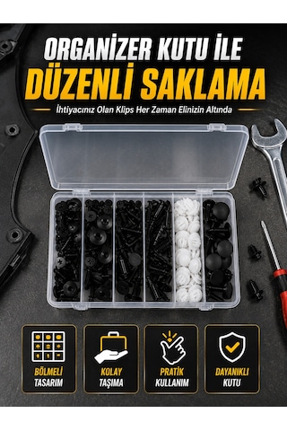 Profesyonel Oto Klips Tamir Seti 6 Farklı Model Plastik Sabitleme Pimi Organizer Kutulu Standart