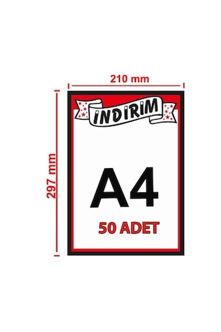 A4 Ebatında Kuşe Kağıt İndirim Baskılı Market Etiketi 21x30cm İndirim Afişi 50'li Pk.