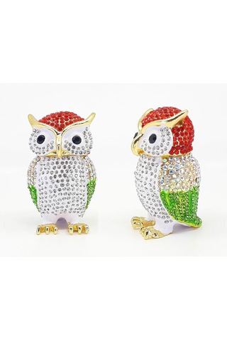 Swarskybyks857 2li Swaroski Taşlı Metal Baykuş Mücevher Kutusu