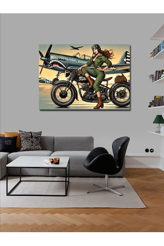 Kanvas Tablo Motosiklet Süren Kadın