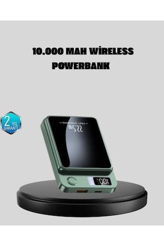 Magsafe Powerbank 10.000 Mah Kablosuz Ve Dijital Ekranlı Hızlı Şarj Cihazı Siyah