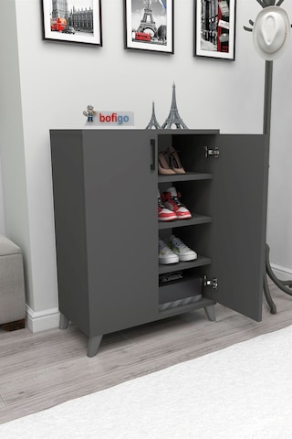 Bofigo 4 Raflı 2 Kapaklı Ayakkabılık Çok Amaçlı Ayakkabı Dolabı Antrasit