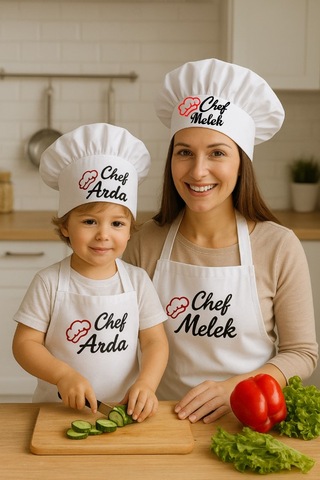 Chef Önlük Ve Şapka Baskı Ve Yaş Soru Kısmından Beyaz