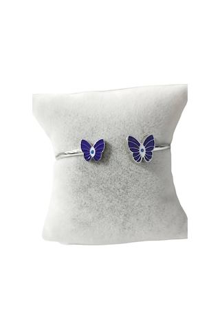 Çelik Mor Kelebek Detaylı Gümüş Renkli Kararmaz Kadın Bilezik Bileklik Çelik