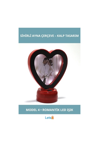 Kırmızı Kalp Tasarımlı Ledli Sihirli Ayna Çerçeve
