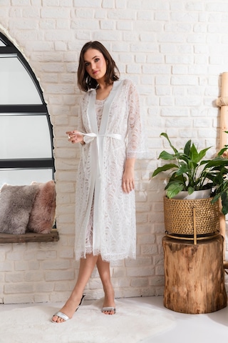 Gelin Set Transparan Midi Boy Kuşaklı Sabahlık Ekru Mgp12176 Ekru