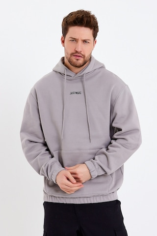 JAHR MARC Açık Gri Nakışlı Oversize Erkek Sweatshirt Krem