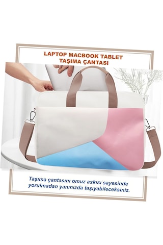 Microcase Tcl Tab 11 Gen 2 İçin Tablet Çantası 2 Bölmeli Al4227 Krem Pembe Mavi Omuz Çantası