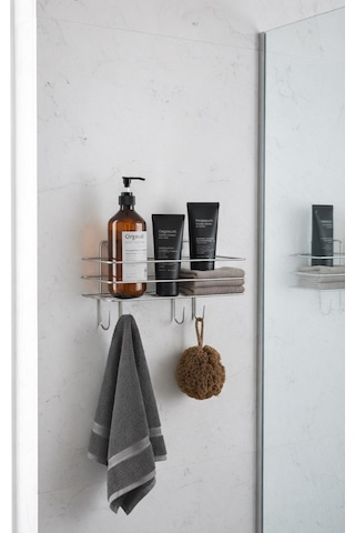 Krom Yapışkanlı Şampuanlık 30 Cm Askılı Banyo Duş Rafı Organizer Tşk-01 Krom