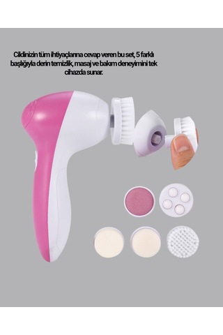 5 İ 1 Arada Yüz Temizleme Cihazı Masaj Fırça Peeling Ve Krem Uygulama Aparatlı