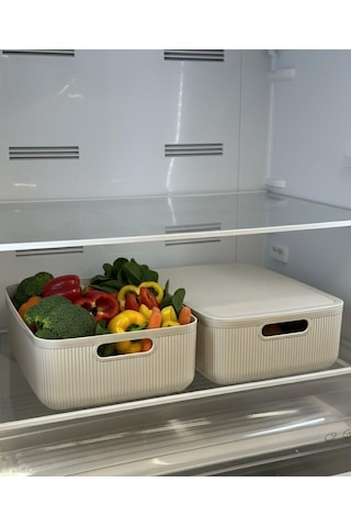 Okyanus Home Linea Smart Box Bej 4,5 Lt 2 Adet Kapaklı Çok Amaçlı Saklama Kutusu Bej