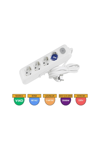 Viko Multi-let 4'lü Grup Priz Anahtarlı Topraklı Çocuk Korumalı 3 Metre Beyaz - 90117403