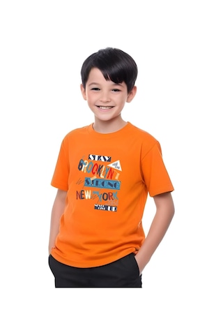 Panios Kids Brooklyn Strong Baskılı Erkek Çocuk Kısa Kollu T-shirt Turuncu