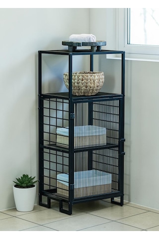 Dekoratif Metal Çok Amaçlı Dolap 4 Raflı Organizer Siyah
