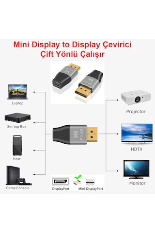 8k Mini Displayport To Displayport Adaptörü Çift Yönlü Dönüştürücü