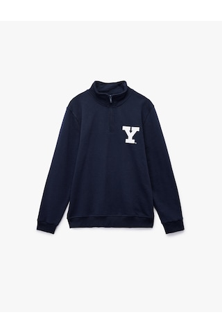 Koton Uzun Kollu Yarım Fermuarlı Lisanslı Yale Baskılı Şardonlu Sweatshirt Lacivert 6wam70142mk Lacivert