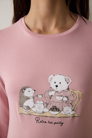 Penti Pembe Tea Party İçecek Desenli Uzun Kollu Termal Etkili Pijama Üstü