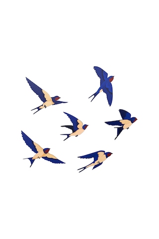 Cajuart Dekoratif 6 Parça Mavi Kırlangıç Ahşap Duvar Tablo Duvar Dekoru