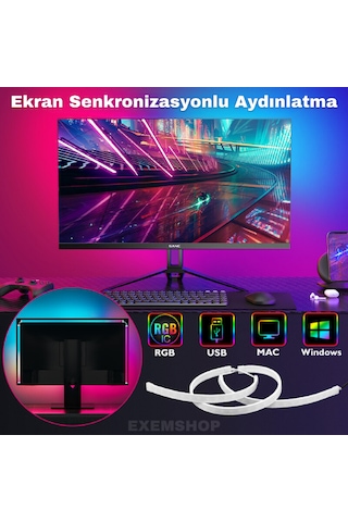 Bilgisayar Ambilight Işığı Görüntüye Duyarlı Ambilight Led 23-24.5 Inç Uyumlu