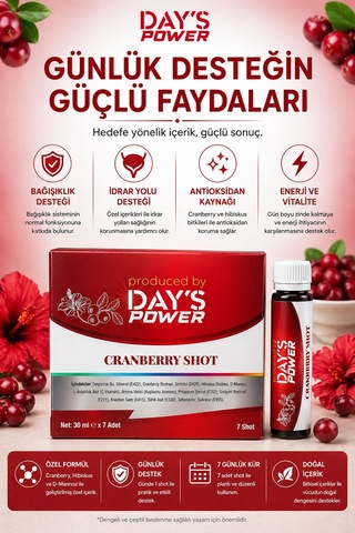 Day S Power Cranberry Shot 7 Adet - D-mannose & Hibiskus & Vitamin C Destekli