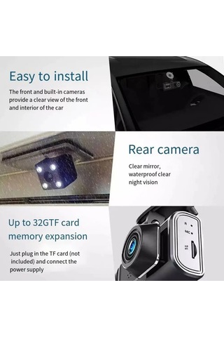 Zilinn 3 Lensli Sürüş Kaydedici, Arabanın Önünde, Arkasında, Arabanın İçinde, Geniş Açılı Kamera, Yüksek Çözünürlüklü 1080p Çekim Yapabilir
