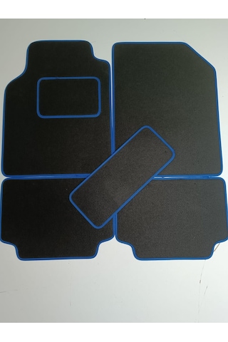 Üniversal Oto Halı Keçe Malzeme Paspas 5 Parça Kaymaz Mavi Kenar
