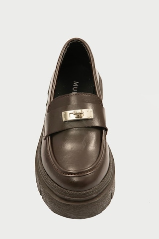 Kadın Deri Loafer Kalın Comfort Tabanlı Metal Tokalı Kahve Vareen Kahverengi