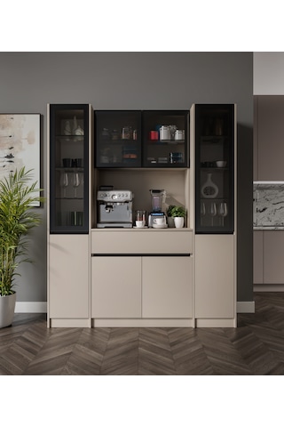 Viona Maxi Kum Beji Komple Mdf Led Aydınlatmalı Kahve Köşesi Bej