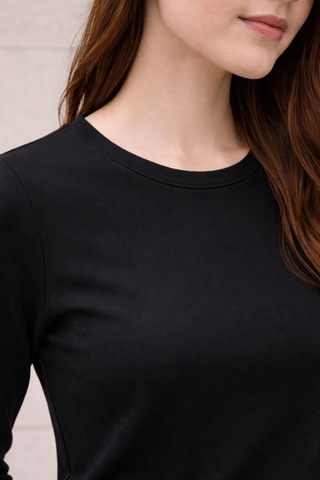 Ivoire Wear Kadın Bisiklet Yaka Uzun Kollu Viskon Body Siyah