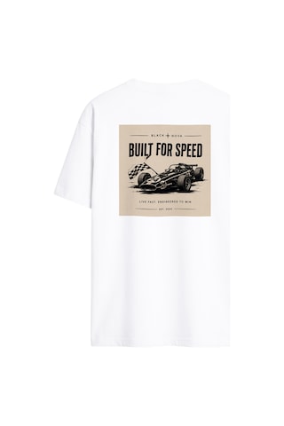 Black Nova Oversize Baskılı Unisex Tişört Built For Speed Beyaz
