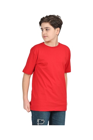 Erdem Kıds Erkek Çocuk Siyah Düz Baskısız Kısa Kol Basic Casual-okul T-shirt Kırmızı Kırmızı
