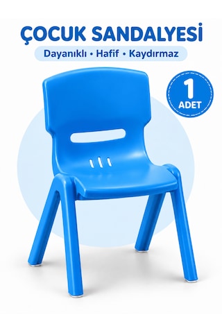 Beylini Çocuk Sandalyesi Anaokulu Kreş Kurs Mini Tabure Dayanıklı Rahat Plastik Mavi