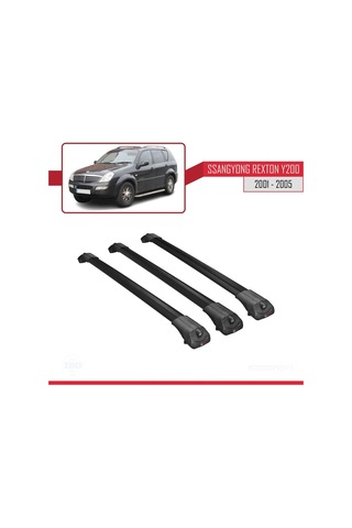 Ssangyong Rexton Y200 2001-2005 Arası İle Uyumlu Ace-1 Ara Atkı Tavan Barı Siyah 3 Adet Bar