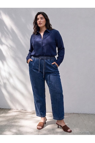 Lcwaıkıkı Petite Lacivert Beli Lastikli Carrot Fit Kadın Jean Pantolon