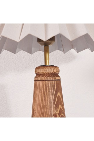 El Yapımı Ahşap Pileli Masa Lambası Abajur Krem  Krem Yükseklik Krem