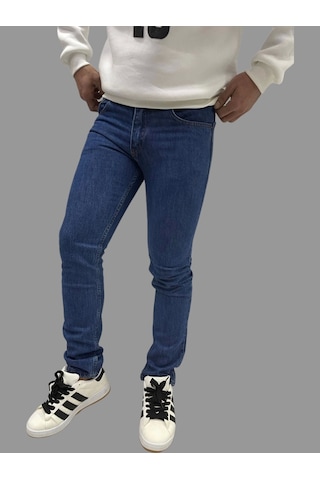 Erkek Dar Paça Düz Newone Koyu Mavi Kot Pantolon Koyu Mavi