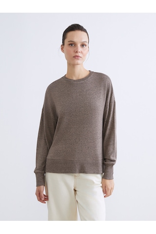 Lcw Everyday Bej Bisiklet Yaka Oversize Kadın Sweatshirt