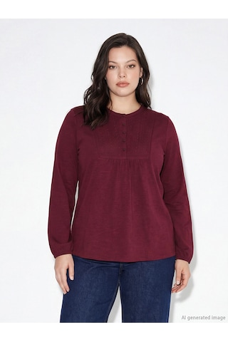 Lcw Grace Bordo Bisiklet Yaka Nakışlı Bluz