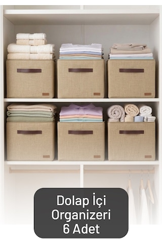 6'lı Çok Amaçlı Dolap İçi Düzenleyici, Raf Düzenleyici, Oyuncak Çamaşır Saklama Kutusu 30x30x30 Cm Kahverengi
