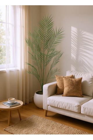 Yapay Ağaç 20 Yaprak Palmiye Ağacı Beyaz Küre Saksıda 130 60cm