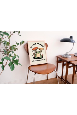 Kurbağa Mantarı Cottagecore, Sevimli Kurbağa, Pozitif, Retro Duvar Dekoru, Büyük Sanat