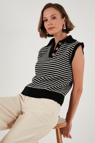 Lela Çizgili V Yaka Triko Bayan Süveter 4616171 Siyah-Krem