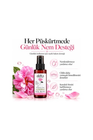 Akita Doğal Gliserinli Cam Şişe Gül Suyu 100 ML