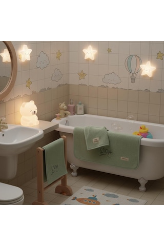 Bambu Antibakteriyel Çocuk Nakışlı 30x50 50x100 Havlu Seti Yeşil