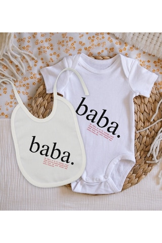 Bitmeyenkartus Bk Kids Baba Anlamı Tasarımlı Bebek Body Zıbın Ve Mama Önlüğü Hed Çok Renkli