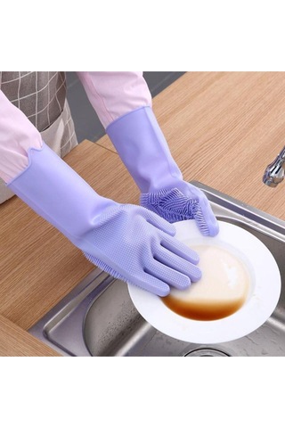 Silikon Eldiven Bulaşık Yıkama Eldiveni Dayanıklı Kaymaz Tırtıklı