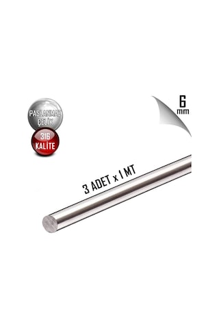Paslanmaz Çelik Ø6mm Çubuk Mil 316 Kalite 1 Metre 3 ADET