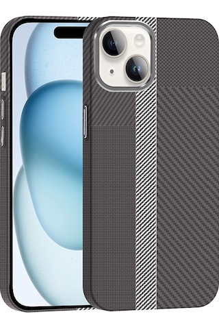 Apple Uyumlu iPhone 13 Kılıf M-safe Şarj Özellikli Karbon Fiber Görünümlü Zore Gros Kapak Gri-Siyah