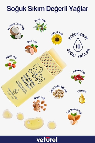 Veturel Kedi Köpek Pati Balm %100 Doğal Nemlendirici Stick Dirsek Burun Koruyucu Onarıcı Bakım - 40gr